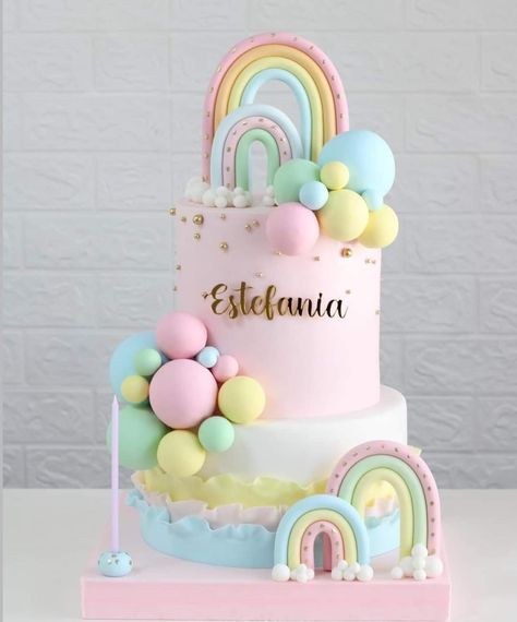 Basic Cake Designs, Rainbow Fondant Cake, Gem Cake, Cake Sizes And Servings, Pastel Rainbow Cake, Sweet Birthday Cake, 1st Bday Cake, Sparkle Cake, Barbie Birthday Cake