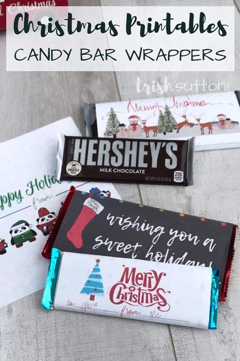 Create an inexpensive DIY gift for a neighbor, teacher, friend or another chocolate lover by simply printing one of these four free printable Christmas Candy Bar Wrappers. #christmasgifts #christmas #kenarry Diy Christmas Gifts Candy, Free Printable Candy Bar Wrappers, Christmas Candy Bar Wrappers, Christmas Chocolate Bar Wrappers, Candy Bar Gifts, Christmas Wrapper, Christmas Candy Bar, Diy Christmas Candy, Christmas Candy Gifts