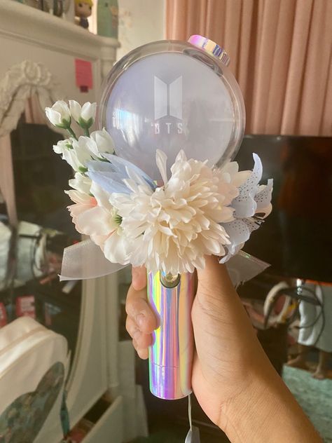 Holographic army bomb with flower crown lightstick bts Bts Lightstick Decoration, Lightstick Decoration, Lightstick Deco, Bts Lightstick, Lightstick Ideas, Army Crafts, Army Art, Kpop Lightsticks, Kpop Lightstick