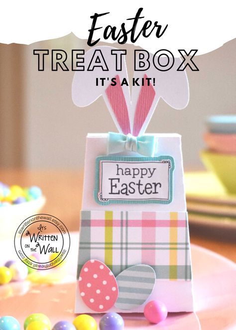 Easter Treat Box for Easter Baskets, For Table Decor, Place Setting, Party Favor, Party Treats, Office Staff, CoWorkers and Employee Easter Gift. It's a Kit-COME SEE ALL OUR EASTER KITS. Fill with your favorite treats. U to 22 Hershey Kisses can fit inside box. Other small treats too. See measurements in description Easter Treat Holders, Gifts For Office Staff, Easter Treat Box, Easter Bunny Treats, Easter Gift Boxes, Setting Table, Easter Treat Bags, Easter Surprise, Easter Gift Bags