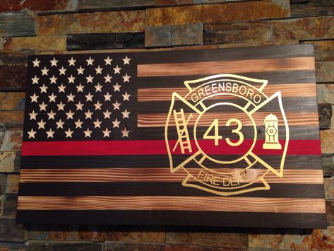 Fire Department Decor, Firefighter Graduation, Fireman Decor, Maltese Cross Firefighter, Firefighter Home Decor, Wood Flags, Fire Crafts, Wooden Flags, Flag Diy