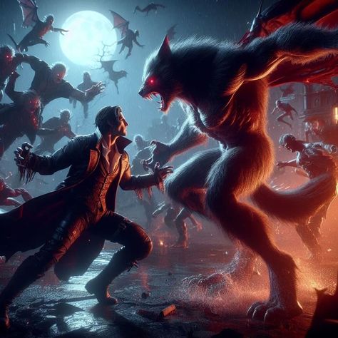 Hybrid Aesthetic, Werewolf Vs Vampire, Silmarillion Fanart, Horror Ideas, Supernatural Creatures, Heart Of Darkness, Werewolf Aesthetic, Scary Wallpaper, Epic Battle