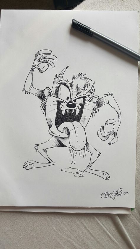 Taz Tattoo Design, Taz Drawing, Tattoo Sketches Ideas Creative, Cartoon Character Sketches, Taz Tattoo, Leaves Drawing, Disney Art Drawings, Cool Pencil Drawings, Pencil Drawings Easy