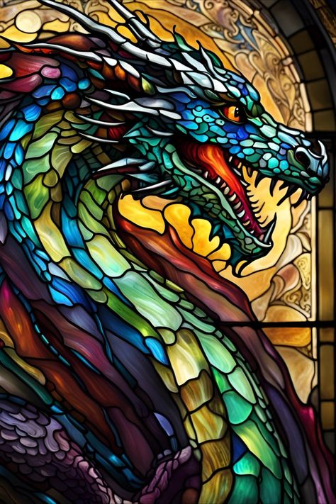 Faux stained glass image of a dragon Stained Glass Dragon, Monster Ghost, Evil Dragon, Ghost Spirit, Glass Dragon, Faux Stained Glass, A Dragon, Stained Glass, Glass