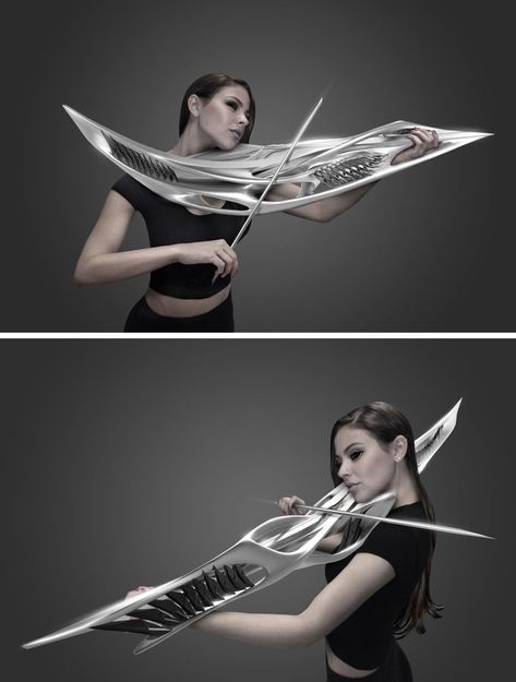 Futuristic 3D Printed Piezoelectric Violins Are A Thing Now #3dprintingideas Futuristic Music, Art Musical, 3d Cnc, 3d Street Art, Arte Robot, Gadgets Technology Awesome, High Tech Gadgets, Future Tech, Futuristic Art