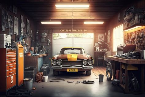 Vintage Car Garage, Electronic Store, Car Shed, Set Background, Mechanical Workshop, Car Workshop, Ferrari Laferrari, Workshop Design, Driving Photography