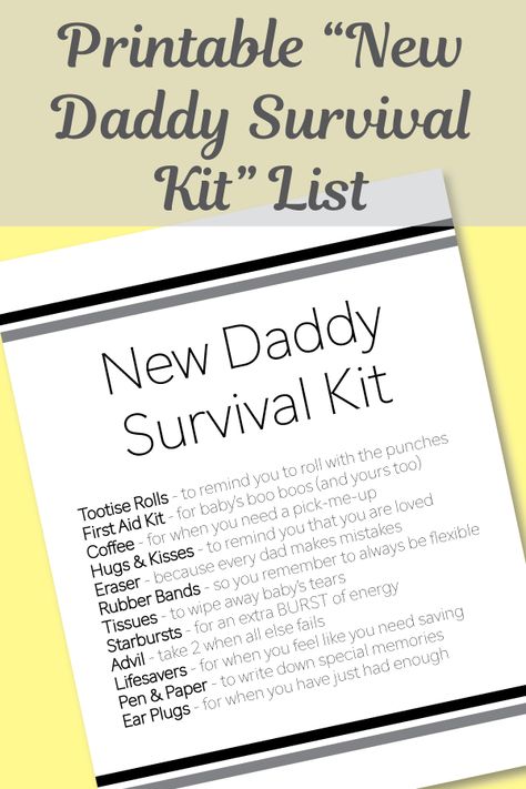 New Daddy Survival Kit, Survival Basket, Baby Shower Gift For Dad, New Dad Survival Kit, Baby Shower Candy Bar, Free Baby Shower, Survival Kits, Women's Ministry