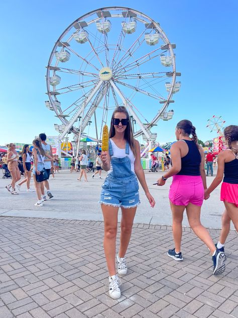 Amazon fashion, Amazon outfit, denim shortalls, Iowa State Fair, State Fair, fair food, summer outfit inspo, summer outfit idea What To Wear To A State Fair, Fair Outfit, Iowa State Fair, Fair Outfits, My Shoes, Iowa State, Amazon Essentials, State Fair, Women Outfit