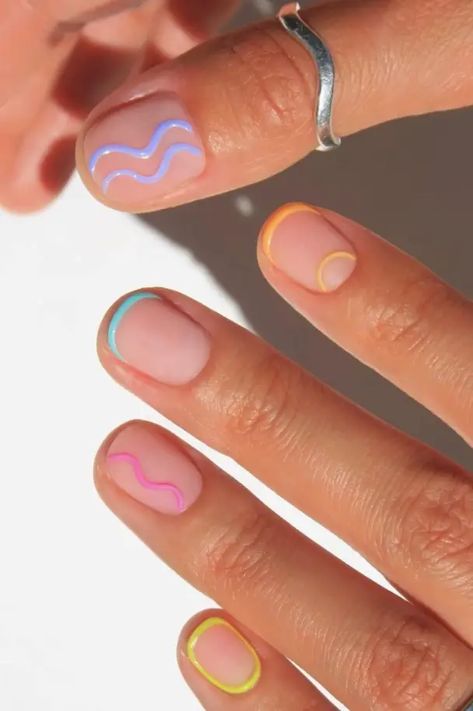 25 Stunning Nail Art Ideas for Short Nails You Need to Try in 2024 - divagaze.com Simple Nail Designs Clear, Funky Short Gel Nails, Nail Pattern Ideas Simple, Fun Nail Designs For Short Nails, Cool Nail Art Ideas, Gel Polish Ideas For Short Nails, Fun Manicure Ideas For Short Nails, Birthday Nails Gel Short, Nails W Dots