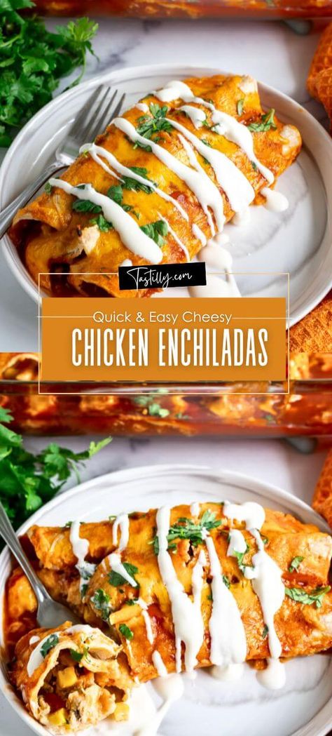 Quick & Easy Cheesy Chicken Enchiladas Best Chicken Enchilada Recipe, Cheesy Chicken Enchiladas, Easy Enchiladas, Leftover Chicken Recipes, Chicken Enchiladas Easy, Beef Casserole Recipes, Enchilada Recipes, Cheesy Chicken, Chicken Enchiladas