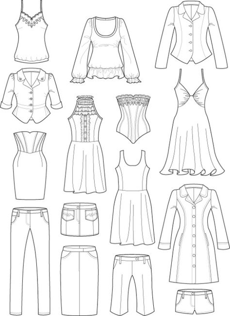 19.1.16/Week 3] Drawing Fashion Flats – Jules & Fashion Details Flat Drawings, Fashion Design Template, Fashion Drawing Sketches, Drawing Hair, Flat Sketches, Fashion Templates, Fashion Sketchbook, Dress Drawing, Fashion Figures