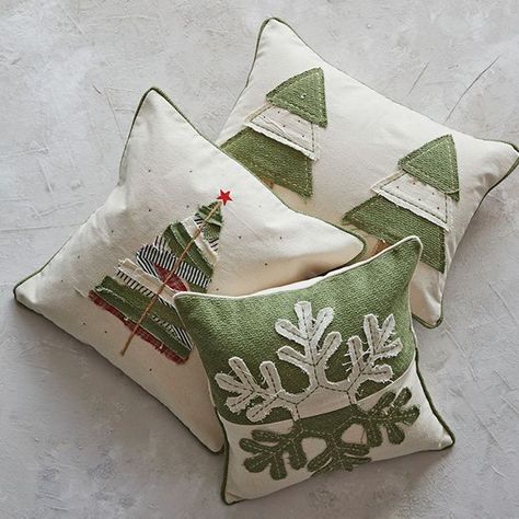 Appliqued Tree Christmas Accent Pillow | Antique Farmhouse Christmas Accent Pillows, Christmas Pillows Diy, Trees Fabric, Holiday Throw Pillow, Applique Pillows, Christmas Tree Pillow, Christmas Accents, Xmas Trees, Rectangular Pillow Cover