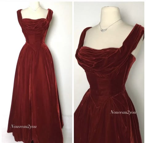 Vintage Burgundy Dress, Deep Red Outfits, Basic Prom Dresses, 70s Dresses Formal, 60s Formal Dress, Red Vintage Dress, 50s Prom Dresses, Miss V, Prom Dress Inspo