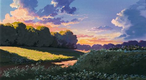 #ghibli #landscape #painting #art #cinematography #sunset #green #trees #clouds #sky Studio Ghibli Wallpaper, Totoro Art, Art Studio Ghibli, Wallpaper Studio, Studio Ghibli Background, Ghibli Artwork, Studio Ghibli Art, Ghibli Art, Ghibli Movies