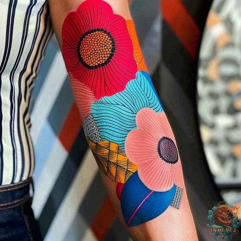 Exploring the Timeless Beauty of Abstract Flower Tattoos: 92 Designs - inktat2.com Bold Flower Tattoo, Tattoo Cuff, Abstract Flower Tattoos, Cuff Tattoo, Scale Tattoo, Dot Tattoos, Old Tattoos, Abstract Flower, Meaningful Tattoos