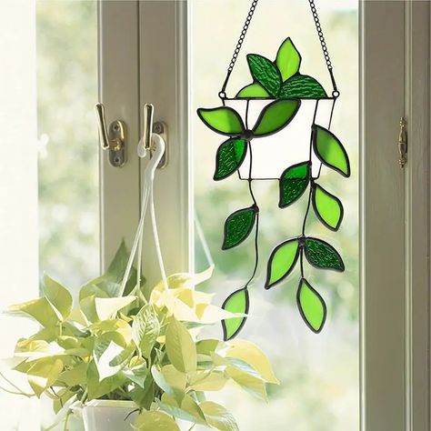 1pc Monstera Leaf Fake Plant Decor Artificial Green Plant Suncatcher For Window Handcrafted Acrylic Stained Glass Window Hanging Plant Monstera Faux Plants Decoration Gift For Plant Lover Mom Grandma - Arts, Crafts & Sewing - Temu Window Stained, Artificial Hanging Plants, Fake Plants Decor, Stained Glass Window Hanging, Stained Glass Flowers, Monstera Plant, Sunflower Decor, Glam Decor, Fake Plants