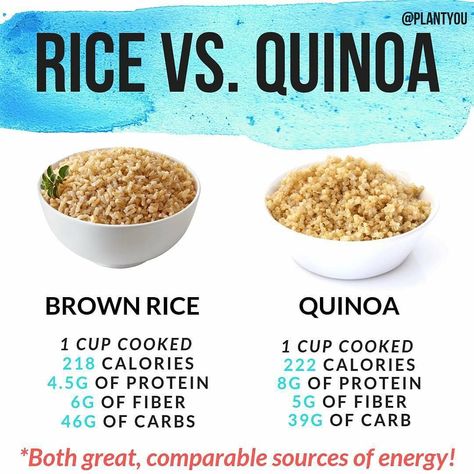 Health & Nutrition Facts on Instagram: “Brown Rice 🆚 Quinoa! - Which is your favorite out of the two? 🧐 - Nutritionally, they are both great sources of energy, with quinoa having…” Quinoa Health Benefits, Sources Of Energy, Vegan Facts, Atkins Diet Recipes, Ketosis Diet, Healthy Food Facts, Vegan Meal Plans, Plant Based Nutrition, Happy Foods