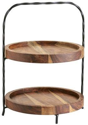 World Market Napa Wood & Wrought Iron 2 Tier Server Wooden Kitchen Accessories, Food Display Stands, Cake Stand Decor, Tiered Server, Wood Trays, Cake Pop Stands, Kitchen Goods, Serving Tray Wood, Lodge Decor