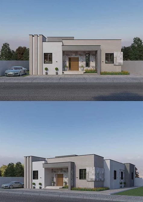 Four Bedroom House Plans Single Storey, Home Bathroom Design, Modern Front Yard Landscaping Ideas, Modern Front Yard Landscaping, Single Floor House Design, Modern Bungalow House Design, Modern Front Yard, House Outer Design, Small House Elevation