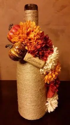 75+ Easy DIY Dollar Store Fall Centerpiece Ideas and Decorations to Take you Through Thanksgiving - HubPages Fall Wine Bottles, Fall Centerpiece Ideas, Wine Bottle Craft, Wine Diy, Wrapped Wine Bottles, Old Wine Bottles, Bottle Projects, Wine Crafts, Wine Bottle Ideas