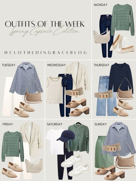 Capsule Wardrobe 2024 Spring, A Week Of Outfits, Clothes Capsule Wardrobe, Week Of Outfits, Capsule Wardrobe Planning, Monday Outfit, Capsule Wardrobe Casual, Capsule Wardrobe Women, Spring Summer Capsule Wardrobe