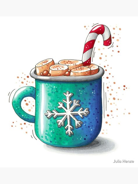 Mug Drawing Ideas, Hot Chocolate Drawing, Hot Chocolate And Marshmallows, Chocolate Drawing, Mug Drawing, Hand Drawn Christmas, Hot Chocolate Marshmallows, Hot Chocolate Mug, Sketch Markers