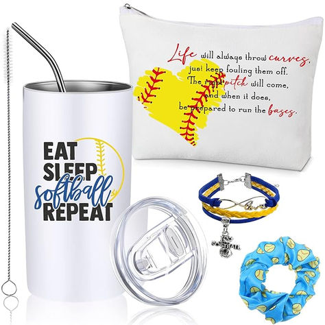 Beautiful set for any softball loving girl or fan. With positive life reminders to never quit this gift is one she will love! Softball Bracelet, Music Lover Gifts, Softball Accessories, Sports Lover Gifts, Softball Gifts, Jewelry For Girls, Girls Softball, Inspirational Bracelets, Hair Scrunchies