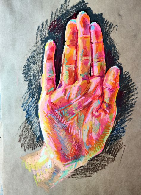 Oil Pastel Art Hands, Oil Pastel Hand Drawings, Oil Pastel Shading, Oil Pastel Sketch, Hand Study, Igcse Art, Oil Pastel Crayons, Oil Pastels Painting, Cool Shades