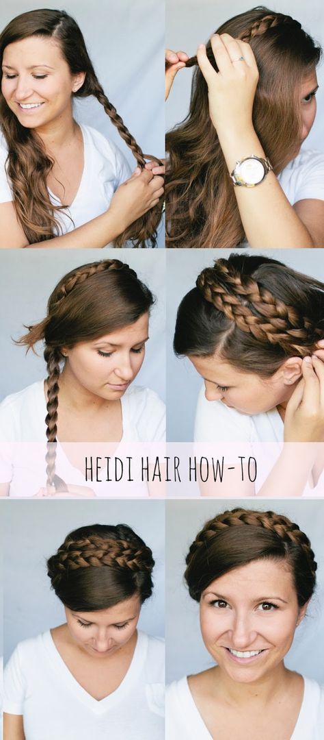 BEAUTY & THE BEARD: HAIR WEEK : HEIDI HAIR HOW TO (aka princess leia braids) Heidi Braids, Headband Braids, Star Wars Hair, Princess Leia Hair, Crown Braid Updo, How To Braid, Milkmaid Braid, Evening Hairstyles, Braids Hair