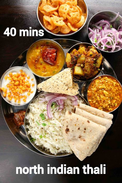 north indian thali recipe | easy & quick north indian veg thali for guest North Indian Thali, North Indian Vegetarian Recipes, Indian Vegetarian Dinner Recipes, Indian Dinner Menu, Food Thali, Veg Dinner Recipes, Indian Thali, Lunch Recipes Indian, Indian Dinner Recipes