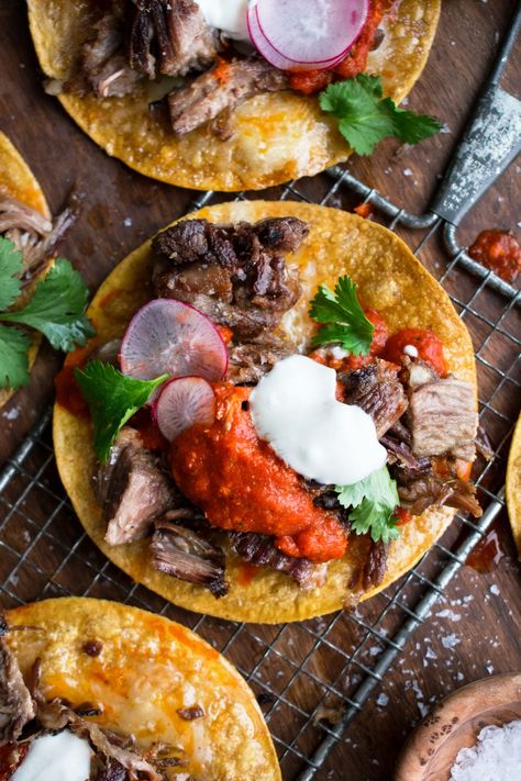 Carnitas Tostadas, Red Chile Salsa, Salsa Easy, Chile Salsa, The Original Dish, Vegan Mexican Recipes, Red Chile, Super Bowl Sunday, Poultry Recipes