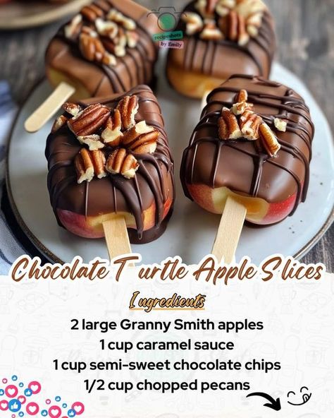 Emily Recipes Chocolate Turtles, Granny Smith Apples, Semi Sweet Chocolate Chips, Apple Slices, Caramel Sauce, Chopped Pecans, Something Sweet, Apple Recipes, Caramel Apples