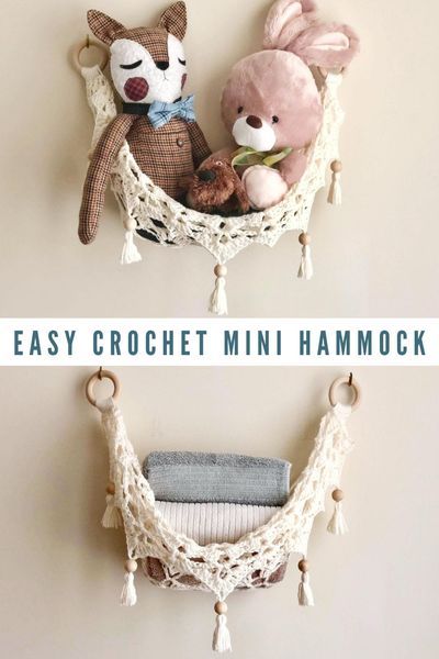 Crochet Hammock, Stuffed Animal Hammock, Toy Hammock, Úložný Box, Crochet Wall Hangings, Wall Organizer, Kids Crochet, Crochet Basket Pattern, Dress Crochet