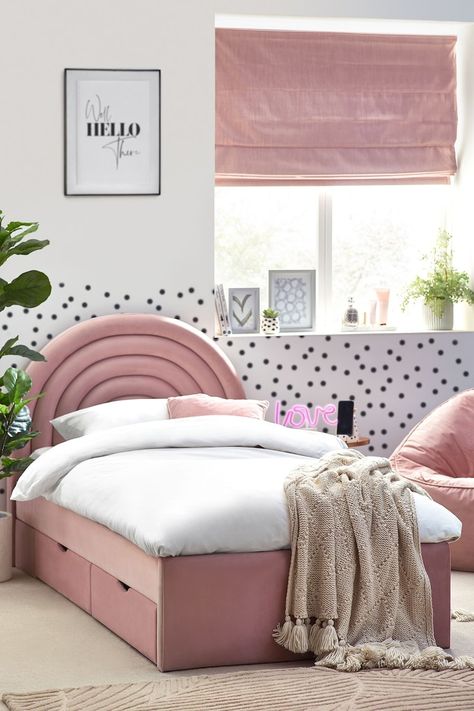 Blush Bedding, Pink Bedroom For Girls, Kids Rainbow, Kids Bedroom Inspiration, Cushion Headboard, Standard Bed, Upholstered Bed Frame, Girl Beds, Pink Bedding