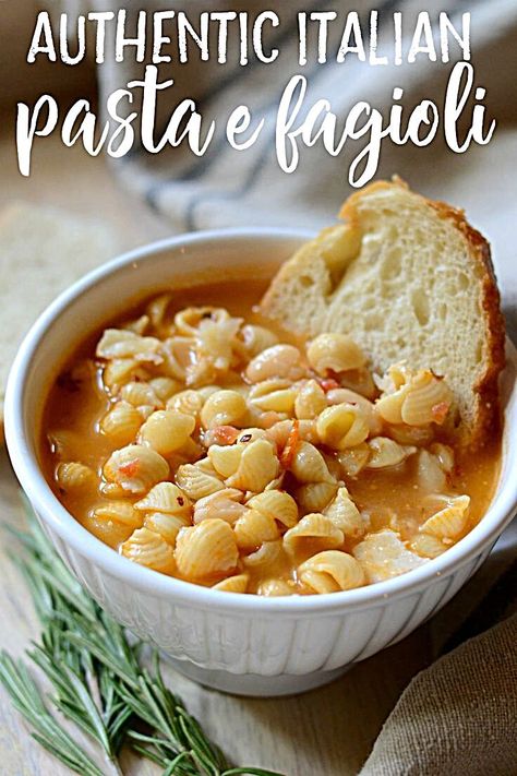 This traditional recipe for Pasta e Fagioli (pasta fazool) is simple comfort food at its finest (and nutritious to boot). Authentic Pasta e Fagioli - Authentic Italian pasta e fagioli soup made with cannellini beans, pancetta, rosemary, onion, and stock. #comfortfood #italianfood #familydinner #foodtour #foodpicture #recipecoffee #foodphotography #foodlike #recipesfromthestudio #recipevideo #foodiepics #recipecreation #foodporno #RecipeOrganization #foodislife #foodiehk #foodmania #foodgasm Authentic Italian Pasta, Authentic Pasta, Italian Soup Recipes, Pasta Fagioli Recipe, Pasta Fagioli Soup, Pasta E Fagioli Soup, Fagioli Soup, Pasta Fagioli, Italian Soup