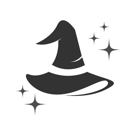 Vector witch witch hat logo icon design | Premium Vector #Freepik #vector #witch #wizard-hat #witch-broom #halloween-witch How To Draw Witches Hat, Halloween Logo Ideas, Simple Witch Hat Tattoo, Wizard Hat Illustration, Witch Hat Tattoo Design, Tiny Witch Hat Tattoo, Witch Logos Ideas, Witch Graphic Design, Dnd Cookies