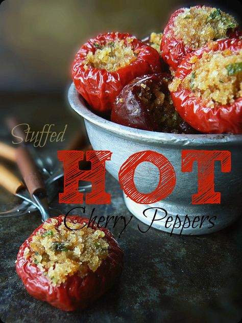 The Brooklyn Ragazza: Stuffed Hot Cherry Peppers ~ A Utica Favorite! Hot Stuffed Cherry Peppers, Stuffed Cherry Peppers Italian, Recipes Using Hot Cherry Peppers, Recipes With Cherry Peppers, Hot Cherry Pepper Recipes, Stuffed Cherry Peppers, Cherry Pepper Recipes, Cherry Bomb Pepper, Hearty Appetizers