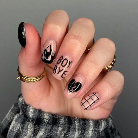 Anti Valentine’s Day Nails, Anti Valentines Day Nails, Sports Nails, Anti Valentines, Fall Gel Nails, Long Acrylic Nail Designs, Lovely Nails, Nail Tutorial, Anti Valentines Day