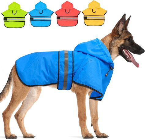 Candofly Dog Raincoat Hooded Poncho - Adjustable Waterproof Dog Rain Jacket Lightweight Reflective Dog Rain Coat Pet Slicker for Small Medium Large Dogs (Large, Sky Blue) Dog Rain Coat, Poncho Design, Led Dog Collar, Dog Raincoat, Rain Poncho, Hooded Poncho, Hooded Raincoat, Dog Leads, Rain Coat