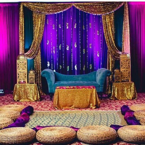 Mehndi Stage, Arabian Theme, Asian Wedding Decor, Arabian Nights Theme, Arabian Nights Party, Mehendi Decor Ideas, Sangeet Decor, Mehndi Ideas, Moroccan Theme