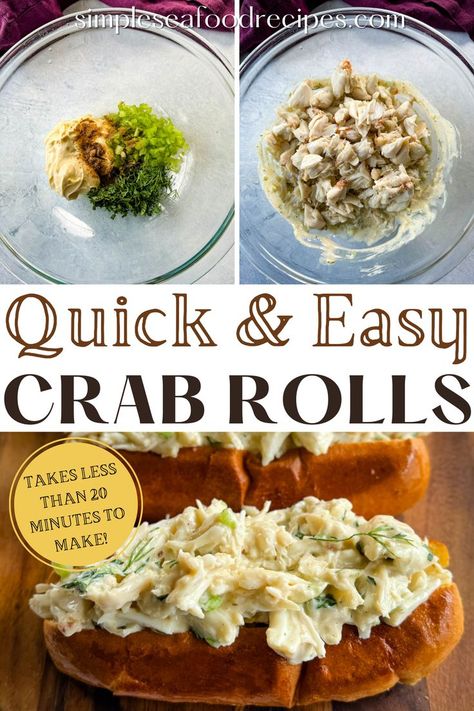 New England style crab rolls. Crab Rolls Sandwich, Lump Crab Meat Recipes, Seafood Stuffed Mushrooms, Crawfish Dip, Crab Sandwich, Lump Crab Meat, Buttery Rolls, Rolled Sandwiches, Crab Rolls