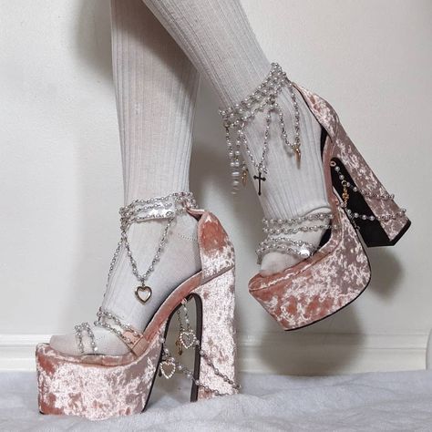 ପ kelly ଓ on Instagram: “i am 5'7" wearing these ..let that sink in” Holy Revelation Platform Heels, Dr Closet, Shoes Aesthetic, Cute Shoes Heels, Lace Socks, Cover Girl, Aesthetic Shoes, Marauders Era, Jewelry Outfit