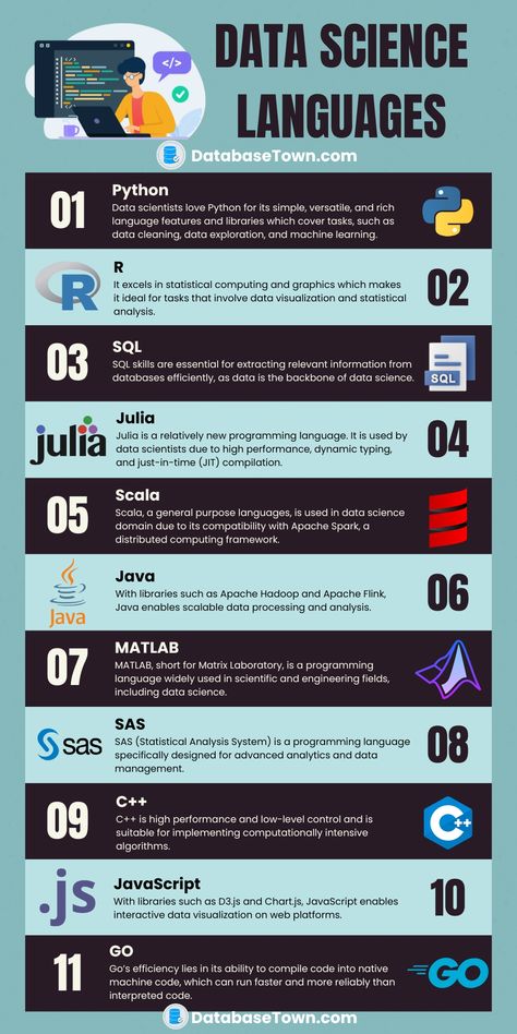 Data Science Languages | 11 Programming Languages for Data Scientists Data Engineer Aesthetic, Data Science Books, Data Scientist Aesthetic, Data Analysis Aesthetic, Data Science Aesthetic, Data Analyst Aesthetic, Data Science Infographic, Programming Aesthetic, Data Analysis Activities