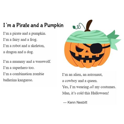 Halloween Poems For Kids, Halloween Rhymes, Pirate Jokes, Poetic Techniques, Pumpkin Poem, Poem For Kids, Pirate Pumpkin, Holiday Poems, Halloween Poems