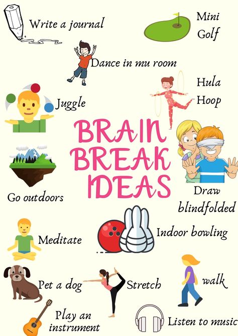 brain break ideas for kids Energizer Activities, Brain Breaks For Kindergarten, Brain Break Ideas, Brain Break Activities, Fun Classroom Games, Ideas For Kindergarten, About Brain, Break Ideas, Mental Break