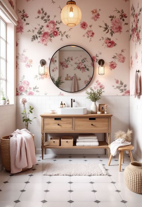 Boho Bathroom Ideas Maximalist Boho, Tranquil Bathroom, Boho Bathroom Ideas, Boho Ideas, Lush Plants, Boho Style Decor, Boho Style Bedroom, Ornate Mirror, Rustic Retreat