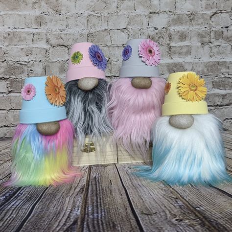 Pothead Gnomes - Etsy UK Female Gnome, Yarn Braids, Girl Gnome, Terra Cotta Pot Crafts, Flower Pot Crafts, Diy Baby Gifts, Gnomes Diy, Pigtail Braids, Wood Disc