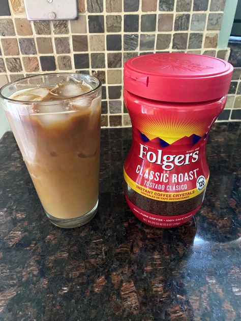 It's super easy to make this tasty Instant Coffee Iced Coffee! And it's so much quicker and less expensive than the drive thru. Make it your way-- add sweetener or creamer to your liking. Make Ahead Iced Coffee, Folgers Iced Coffee Recipe, Iced Coffee Using Instant Coffee, Instant Coffee Recipes Iced, Iced Coffee Recipe With Instant Coffee, Instant Coffee Iced Coffee Recipe, Iced Coffee With Instant Coffee, Instant Iced Coffee Recipe, Instant Iced Coffee