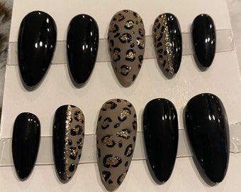 WendysNailsAndCrafts - Etsy Hand Painted Nail Designs, Painted Nail Designs, Nails With Leopard Print, Gold Leopard Nails, Leopard Nail Art, Dark Ombre, Cheetah Print Nails, Animal Print Nails Art, Cheetah Nails