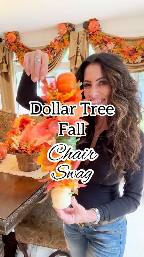 Bethany Mortellaro | 📣 Let me start by saying if you light a real fire in your fireplace, this is obviously not the DIY for you. There is no real fire here and... | Instagram Chair Swag, Dollar Store Diy Decorations, Tree Chair, Fall Garlands, Halloween Spiders, Fall Fireplace, Fall Decor Dollar Tree, Fall Swags, Christmas Chair